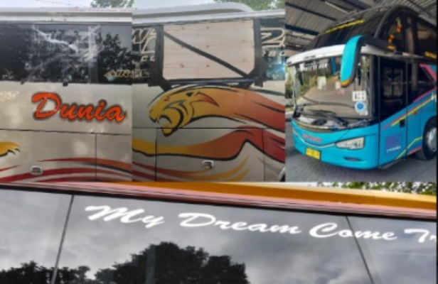 Bus malam dunia dan Surya Kencana dilempar OTK Bus malam dunia dan Surya Kencana dilempar OTK